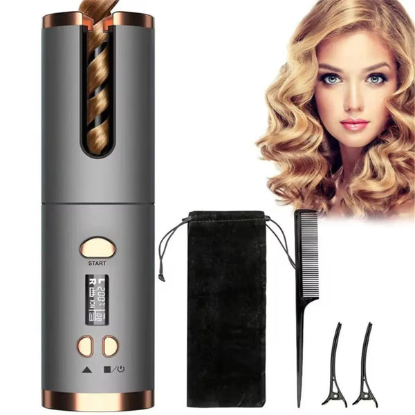 Hair Curler Set LED Display Temperature Adjustable Styling Tools Wave Styer Cordless Automatic Rotating Hair Curler Curling Iron